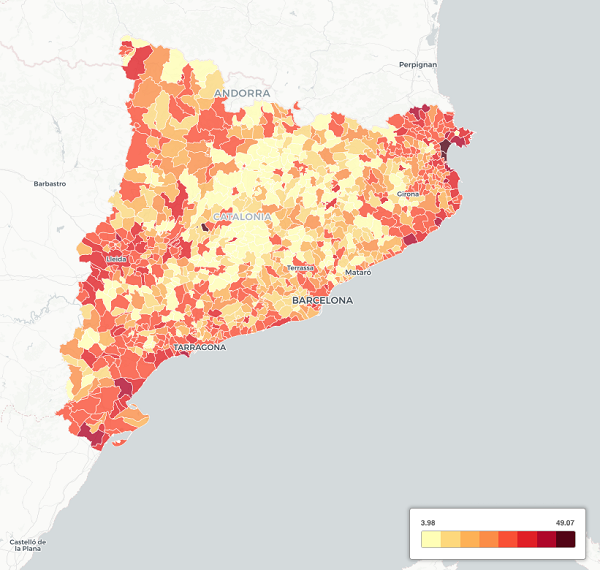 mapa porcentaje proporción extranjeros en Barcelona